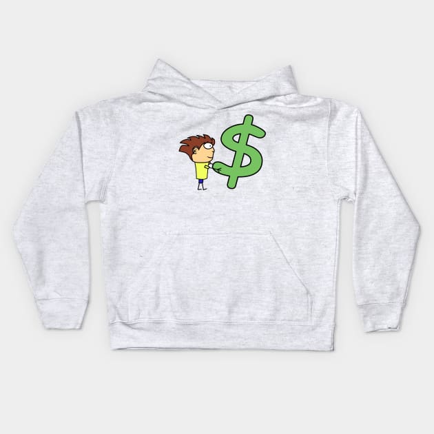 Boy with dollar symbol. Wealth and money. Interesting design, modern, interesting drawing. Hobby and interest. Concept and idea. Kids Hoodie by grafinya